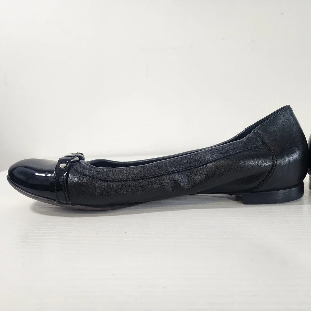AGL Attilio Giusti Leombruni Ballet Flats Black Leather Patent Cap Toe Buckle 41 - Picture 6 of 12
